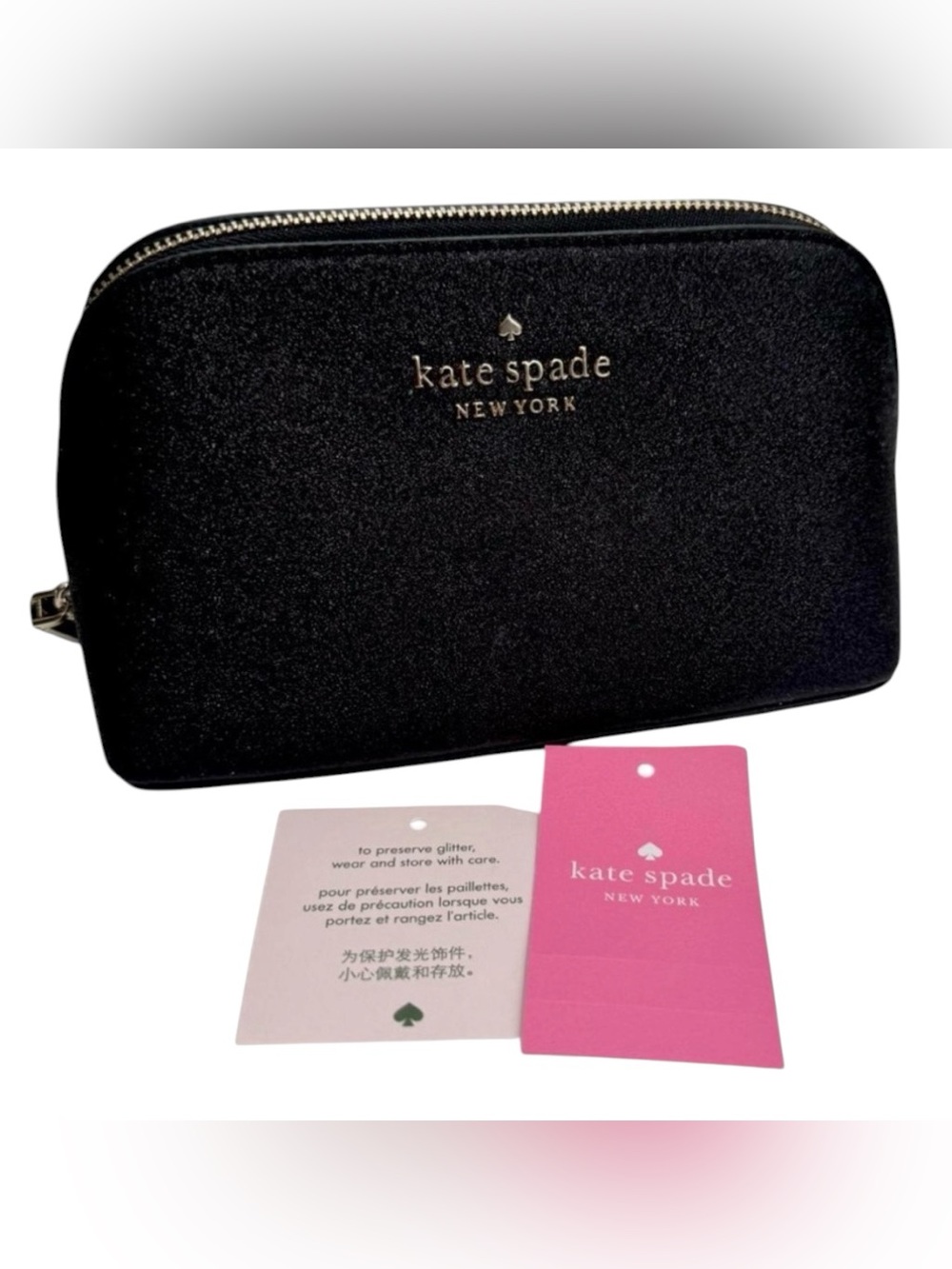 Kate Spade Bag - Cosmetics Makeup Black Glitter Sparkle Cosmetic with Tags ♠️🩷✨